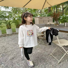批发纯棉 带螺纹袖口女童长袖T恤新款儿童洋气圆领百搭t恤