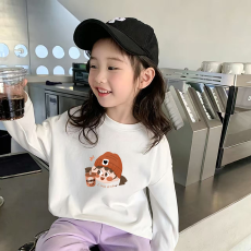 纯棉女童长袖T恤春秋新款韩版儿童洋气宝宝时髦百搭上衣
