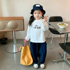 纯棉女童长袖T恤春秋新款韩版儿童洋气宝宝时髦百搭上衣