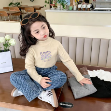 批发儿童半高领德绒打底衫秋冬内搭女童装长袖T恤秋冬百搭洋气上衣
