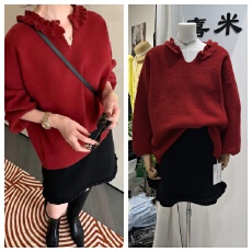 批发<b class='q'>欧洲</b>站2025冬季新款欧货精品女木耳边剪刀领毛衣+短裙纯色套装潮