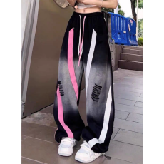 批发新款撞色渐变<b class='q'>个性</b>嘻哈阔腿裤女小众设计款宽松显瘦休闲拖地裤