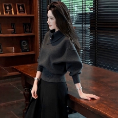 批发<b class='q'>大码</b>秋冬韩系老钱风轻熟设计感胖MM软糯慵懒橘色高领打底针织衫女