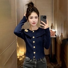 批发小香风翻领气质假两件针织衫女装2025冬季新款女神范高级毛衣上衣