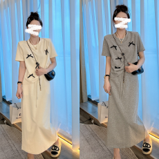 批发2025夏季新款韩版百搭时尚蝴蝶结套装女洋气减龄T恤_半身裙两件套