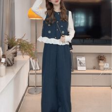 批发法式慵懒感气质穿搭女2025<b class='q'>秋</b>季新款长袖打底衫+马甲+阔腿裤三件套