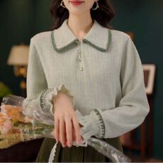 批发秋冬新款2025 港风复古长袖针织宽松衬衫上衣加厚秋冬打底