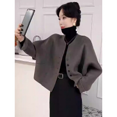 批发高级感简约气质宽松毛呢外套女<b class='q'>秋</b>冬季新款时髦百搭小个子短款上衣