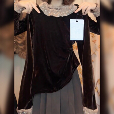 批发2025秋季<b class='q'>新款</b>韩版女装法式复古丝绒<b class='q'>衬衫</b>女蕾丝拼接长袖上衣