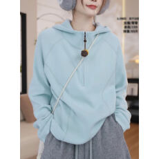 批发时尚连帽<b class='q'>卫衣</b>女2025冬季新款韩系纯色宽松显瘦通勤百搭长袖上衣潮