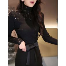 批发重工时尚烫钻<b class='q'>镂空</b>设计感高领<b class='q'>针织衫</b>女秋冬修身内搭气质显瘦上衣潮