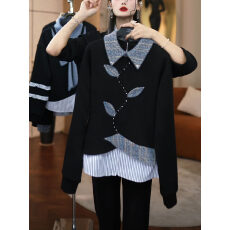 批发设计感假两件拼接卫衣<b class='q'>女</b>士2025冬季新款加绒保暖气质套头减龄上衣