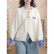 批发韩系减龄小马刺绣针织开衫女2025冬季新款卡通挂饰双拉链毛衣上衣