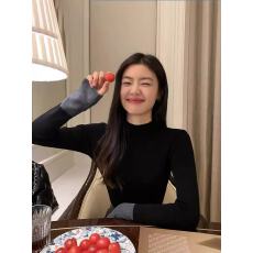 批发撞色半高领针织女装2025<b class='q'>春</b>季秋冬修身洋气内搭上衣黑色打底衫