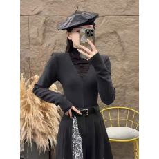 批发<b class='q'>秋</b>冬新款纯欲半高领网纱长袖显瘦加厚上衣潮