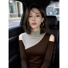 批发欧货舒适撞色长袖2025早<b class='q'>秋</b>露肩打底衫t恤时尚流行上衣女