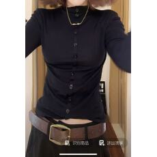 批发韩系单排扣半高领磨毛绒T恤<b class='q'>打底衫</b>女2025秋冬款纯色气质内搭