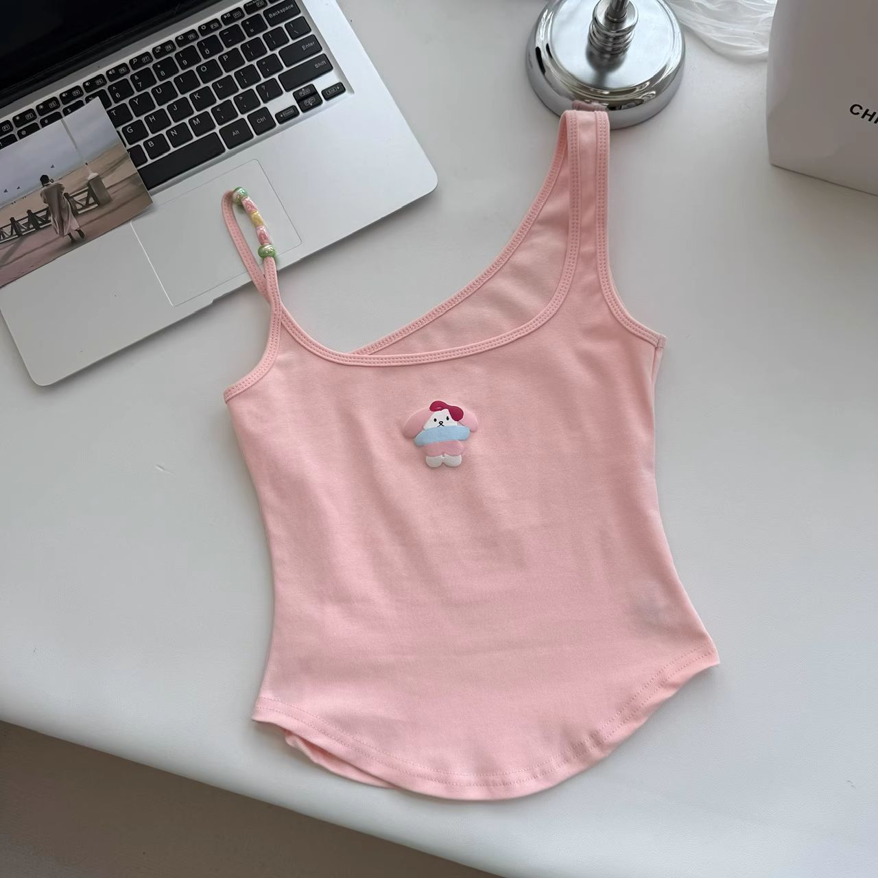 MY10976# 夏季新款时尚显瘦气质修身个性印花吊带背心女纯欲韩系串珠小吊带女裝貨源服裝批發