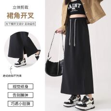 批发黑色半身裙女小个子秋季高腰a字包臀中长裙直筒开叉<b class='q'>显瘦</b>运动卫裙