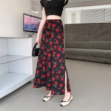 批发法式<b class='q'>复古</b>玫瑰碎花半身裙女2026春夏季款高腰垂坠感A字包臀裙<b class='q'>长裙</b>