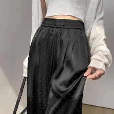批发冰丝醋酸满天星2026新款<b class='q'>阔腿裤</b>女高腰缎面松紧垂感休闲<b class='q'>宽松</b>拖地<b class='q'>裤</b>