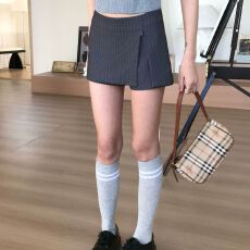 批发2026夏低腰裤裙条纹半身短裙裤女<b class='q'>西装</b>纯欲<b class='q'>修身</b>包臀双层小开叉裙子