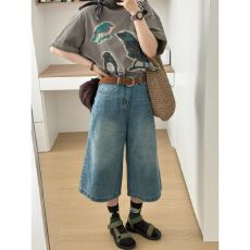 批发美式复古阔腿七分<b class='q'>牛仔裤</b><b class='q'>女</b>夏季大码胖mm宽松梨形身材显瘦<b class='q'>直筒</b>裤子