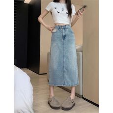 批发大码牛仔半身裙女<b class='q'>夏</b>季2026新款中长款胖mm高腰显瘦开叉a字包臀裙