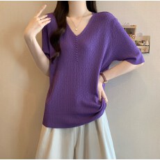 批发实拍大码冰丝T恤V领<b class='q'>妈妈</b>装半袖上衣女胖MM透气薄款宽松百搭上衣