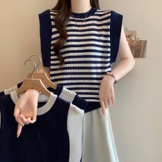 批发实拍新款撞色小飞袖<b class='q'>针织衫</b>女胖MM夏季设计感小众气质百搭T恤上衣