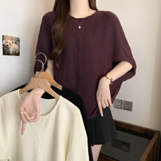 批发实拍秋季高级感法式蝙蝠袖宽松毛衣<b class='q'>韩版</b>复古气质显瘦遮肉打底衫