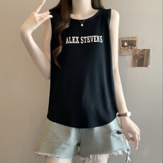 批发实拍夏季宽松字母无袖吊带背心外穿打底休闲百搭女针织上衣