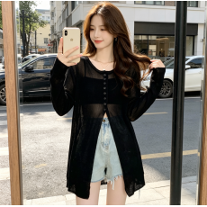 批发<b class='q'>实拍</b><b class='q'>大码</b>中长款冰丝防晒衫罩衫女夏季薄款慵懒风开叉针织衫上衣