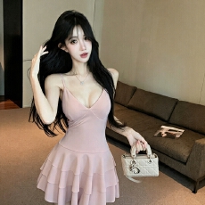 批发性感吊带连衣<b class='q'>裙</b>带胸垫<b class='q'>夜店</b>女装新款技师工作服低胸露背收腰短<b class='q'>裙</b>