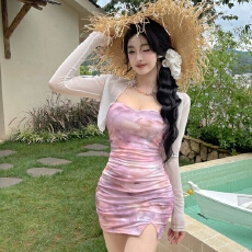 批发辣妹纯欲性感抹胸印花<b class='q'>连衣裙</b>长袖小外套新款两件套短裙