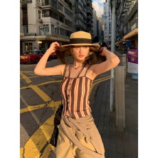 批发周怡彤◆撞色条纹吊带背心辣妹风夏<b class='q'>街头</b>修身显瘦无袖绝美上衣E294