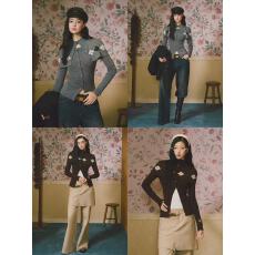 批发LaluneDuCiel格纹设计<b class='q'>长袖</b>开衫披肩针织衫u228套装毛衣<b class='q'>外套</b>秋上衣