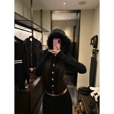 批发莫欣欣 d78黑色麻花毛衣外套秋修身显瘦慵懒毛毛领辣妹针织上衣