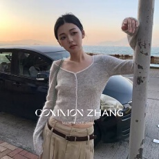 批发CZ ZHANGJ371早春甜美撞色羊毛针织开衫女亲肤羊驼绒<b class='q'>毛衣</b>打底衫