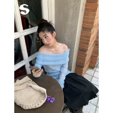 批发Sleep aJ370镂空一字肩薄款秋季气质<b class='q'>百搭</b>慵懒内搭显瘦针织衫上衣