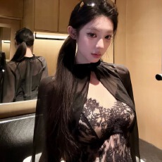 批发kubiliv1903钓系柔媚性感薄纱灯笼袖披肩<b class='q'>罩衫</b>蕾丝背心吊带两件套