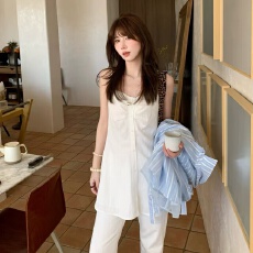 批发Berry喜你而欢大庞定制白色百搭收腰<b class='q'>长款</b>吊带气质无袖上衣2091