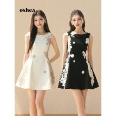 批发oshea法式撞色蕾丝千金风<b class='q'>无袖</b>连衣裙女2026新款夏显瘦背心a字短裙