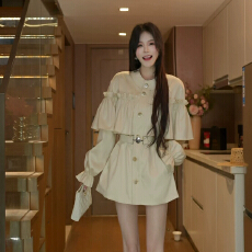 批发磊磊【青春的一盏灯】 风衣 立领抽褶廓形风衣外套女6767