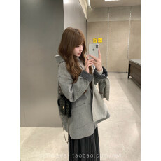 批发CallmeEar//【格雷叙事】波点连帽毛呢外套女秋冬款宽松羊毛大衣