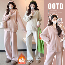 批发实拍冬季 双面糯米绒韩系孕妇两件套连帽卫衣外套+绒感<b class='q'>休闲</b>裤