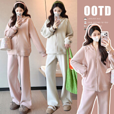 批发实拍冬季 双面糯米绒韩系孕妇两件套连帽卫衣外套+绒感<b class='q'>休闲</b>裤