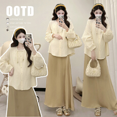 批发实拍自制 2026新春上新 盘扣肌理设计感全棉女秋长袖衬衫<b class='q'>孕妇装</b>