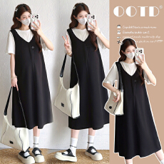 批发实拍 夏季新品2026撞色拼接假两件孕妇连衣裙 简单<b class='q'>休闲</b>减龄气质款