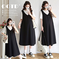 批发实拍 夏季新品2026撞色拼接假两件孕妇连衣裙 简单<b class='q'>休闲</b>减龄气质款